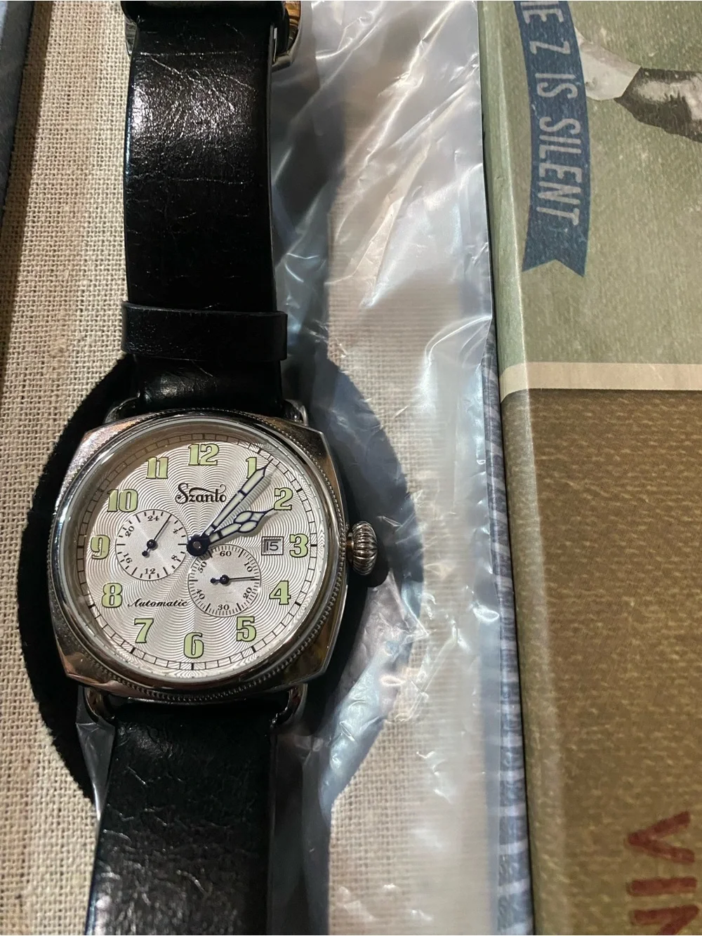 Men's Automatic Leather Strap Watch in Black
